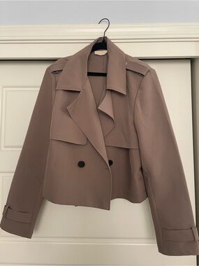 Womens Cropped Trench Coat Jacket - Taupe